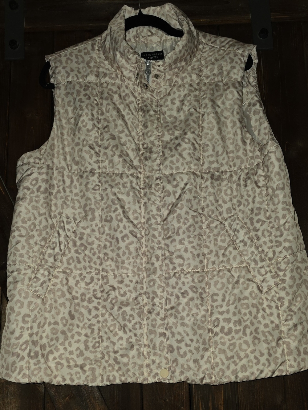 Neutral Leopard Print Puffer Vest - Women